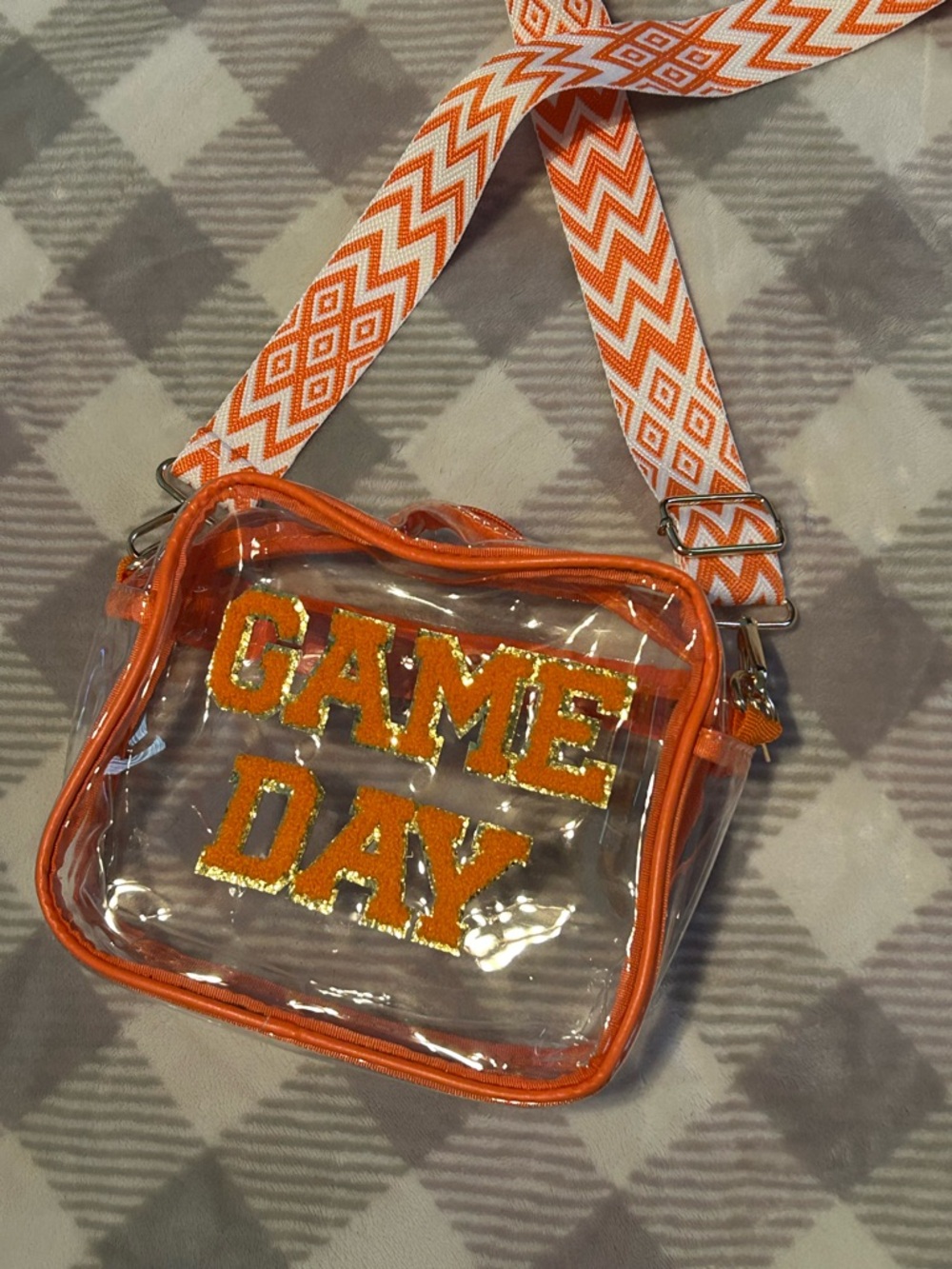 GAME DAY Clear Crossbody Bag with Orange Trim New adjustable strap zipper - Picture 4 of 5